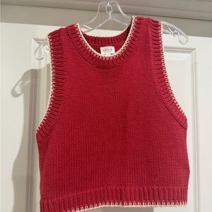 Le Lis Red Knit Top with Cream Trim
